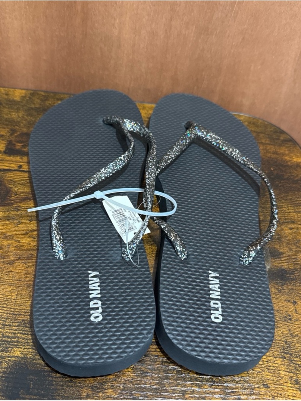 Old Navy Black Flip Flop Sandals with Sparkle Straps